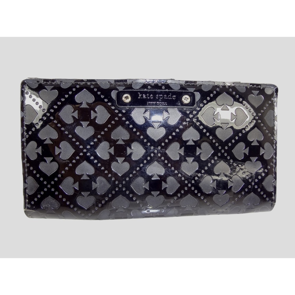 Kate‎ Spade Glossy Black Bifold Snap Closure Wallet with Embossed Spade Pattern